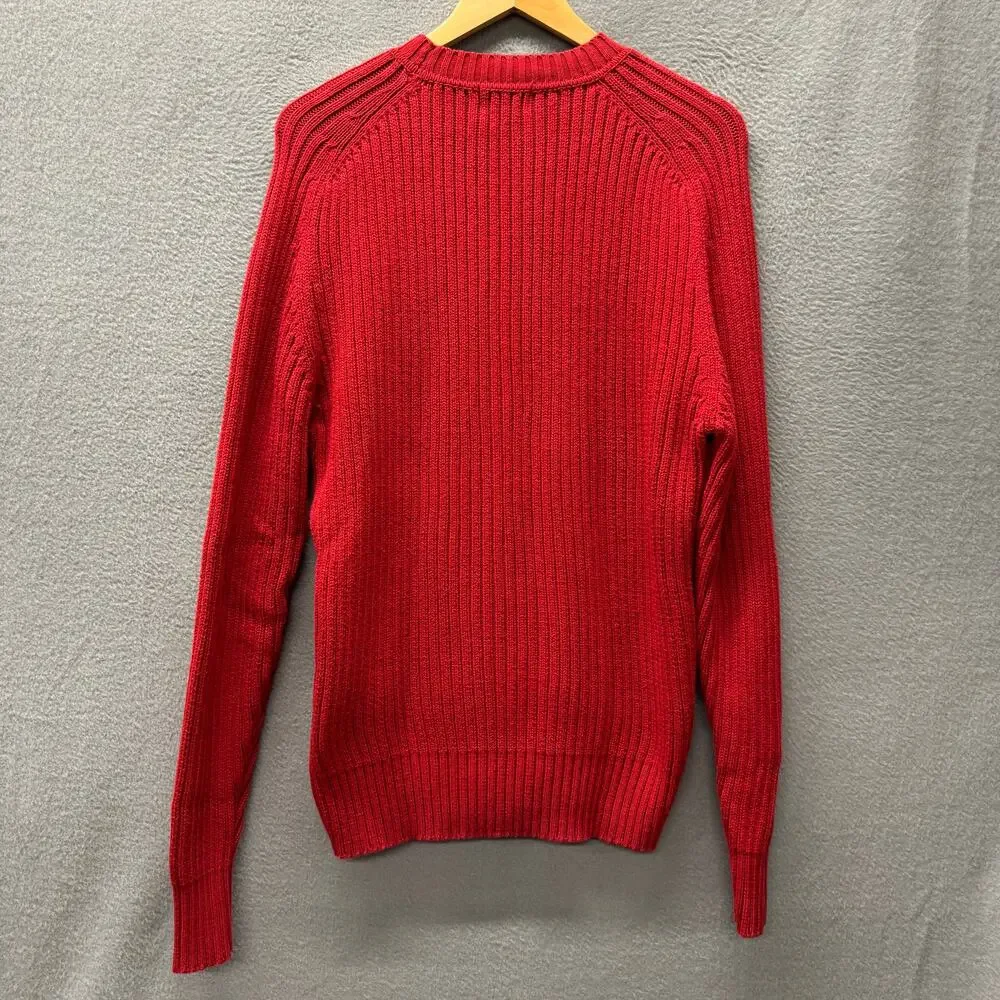 Vintage J Crew Sweater‎ Oarsman Red Ribbed Knit Pullover Cotton Fisherman Mens M